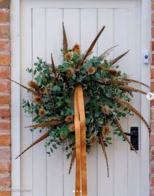 A fabulously feathery fresh evergreen Christmas wreath by Fierceblooms, Cheshire