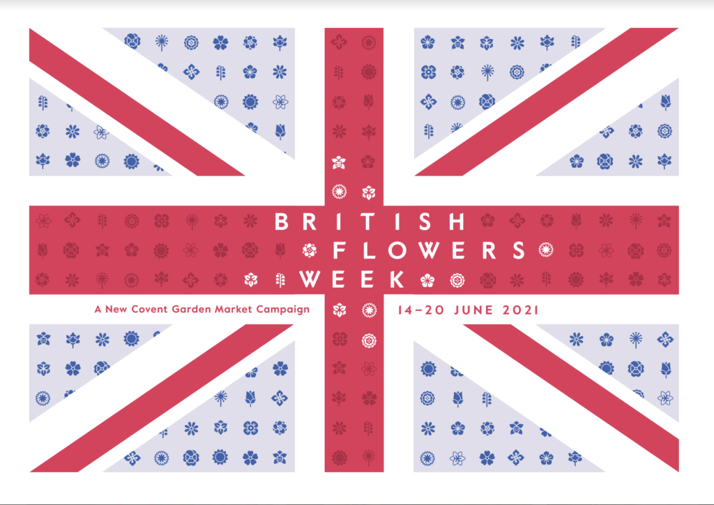 The British Flowers Week union jack logo with flowers making up the stripes.