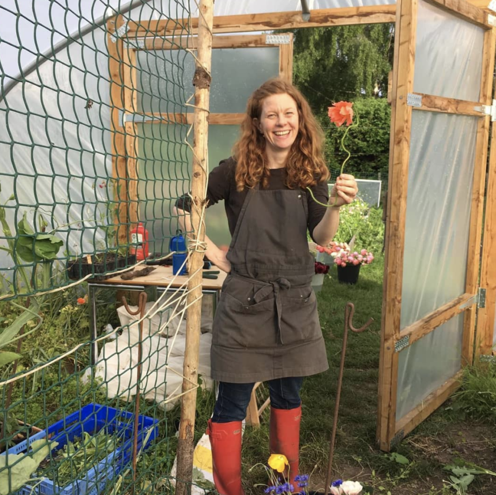 Debbie Scott of East Lothian flowers holds a wibbly wobbly poppy