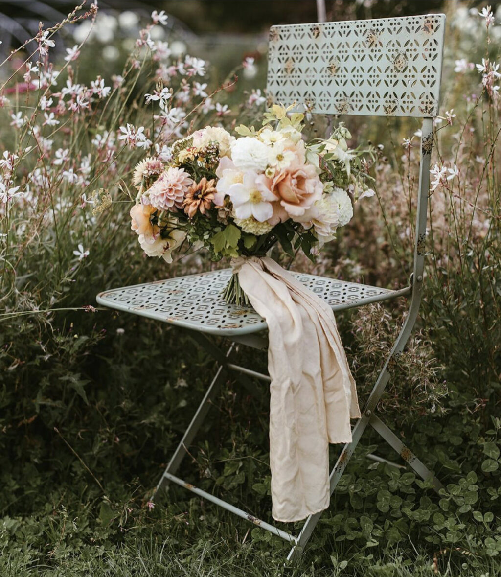 A glorious late summer bouquet with silk ribbon by Wildbunch Flowers, Shropshire.