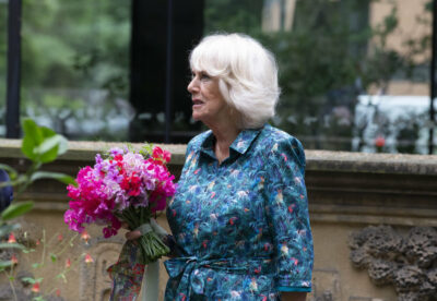 The Duchess of Cornwall holds a bouquet of British flowers at the London Garden Museum's British Flowers Week launch 2021