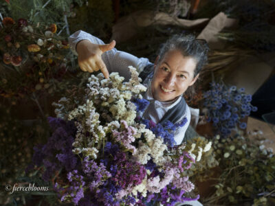 Kathryn of Fierceblooms celebrates her stock of British grown limonium flowers which she's carefully dried over summer for her sustainable autumn wreaths.