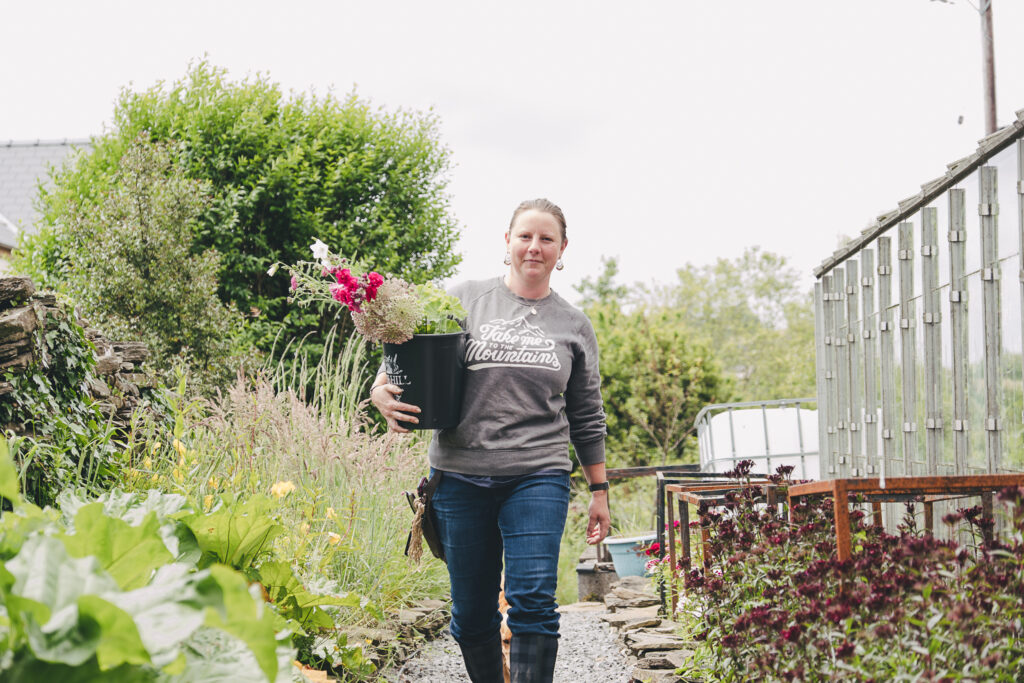 Rhiannon Clarke of Blue Hill Flora on her plot in South Wales